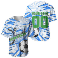 Personalized Uzbekistan Soccer Baseball Jersey White Wolves Football Halftone Pattern