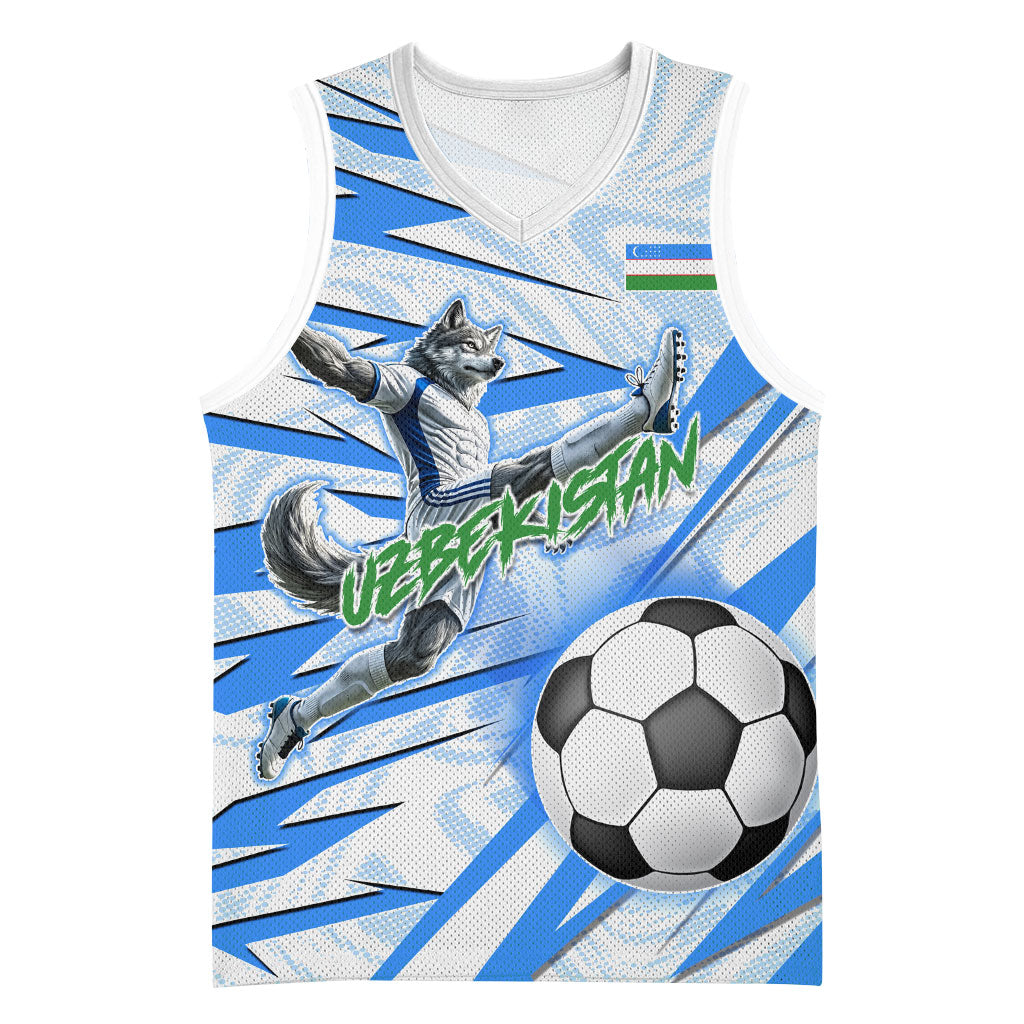 Personalized Uzbekistan Soccer Basketball Jersey White Wolves Football Halftone Pattern