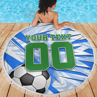 Personalized Uzbekistan Soccer Beach Blanket White Wolves Football Halftone Pattern