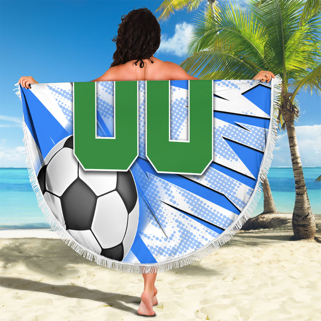 Personalized Uzbekistan Soccer Beach Blanket White Wolves Football Halftone Pattern