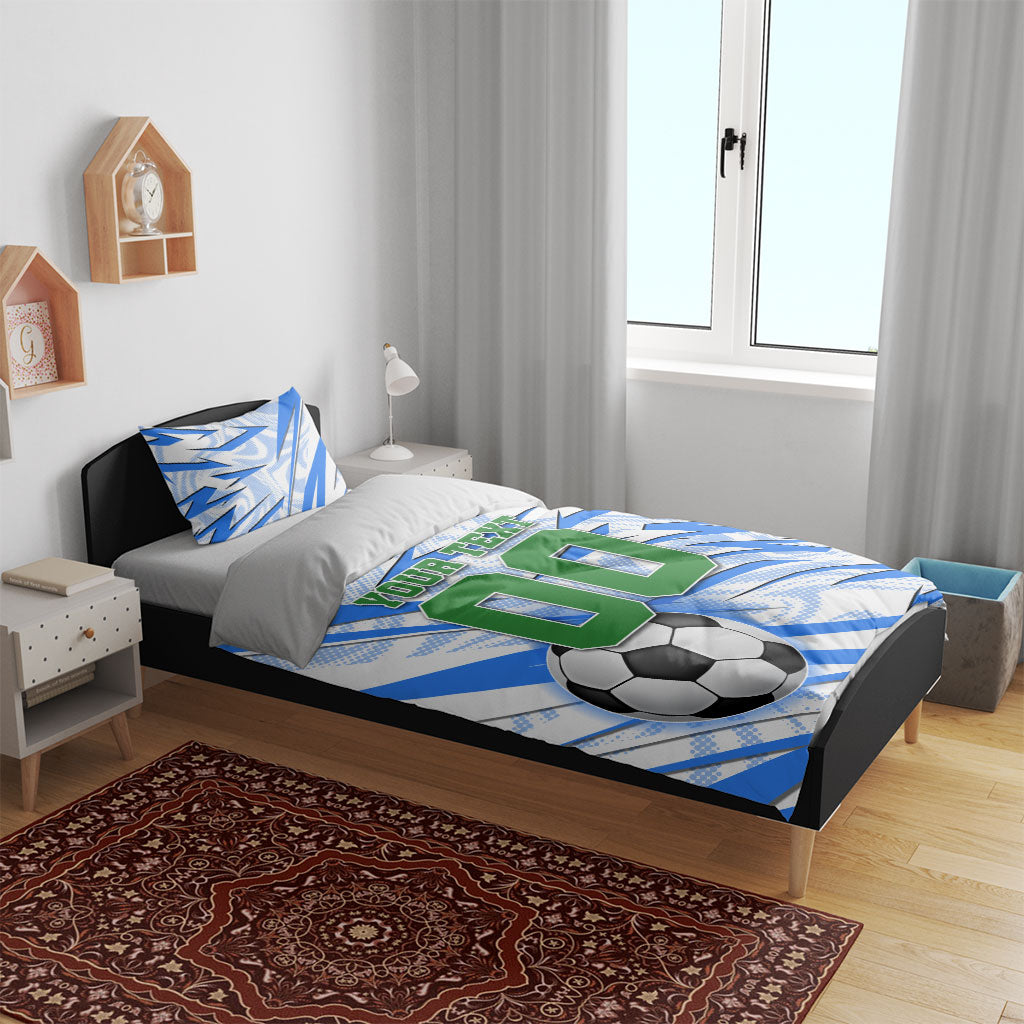Personalized Uzbekistan Soccer Bedding Set White Wolves Football Halftone Pattern