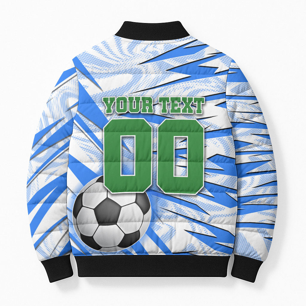 Personalized Uzbekistan Soccer Bomber Puffer Jacket White Wolves Football Halftone Pattern