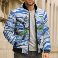 Personalized Uzbekistan Soccer Bomber Puffer Jacket White Wolves Football Halftone Pattern