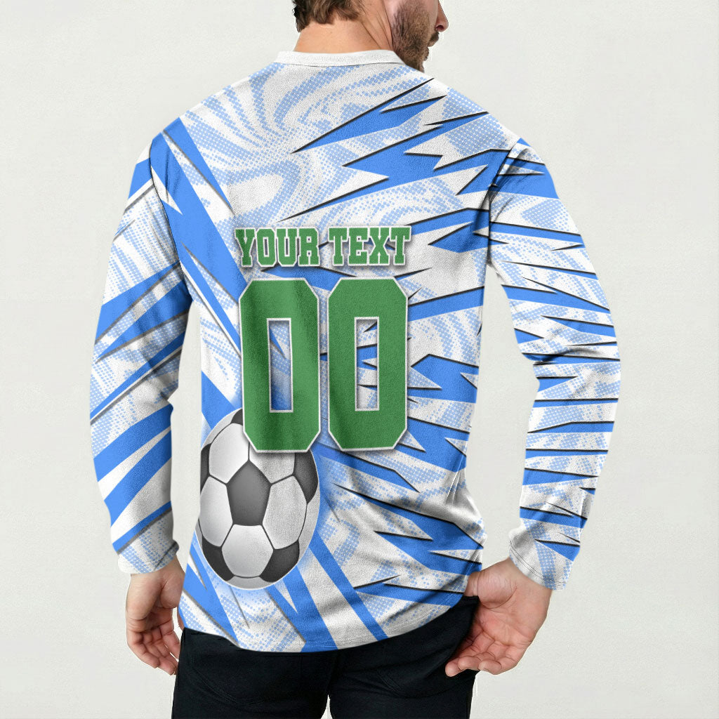 Personalized Uzbekistan Soccer Button Sweatshirt White Wolves Football Halftone Pattern