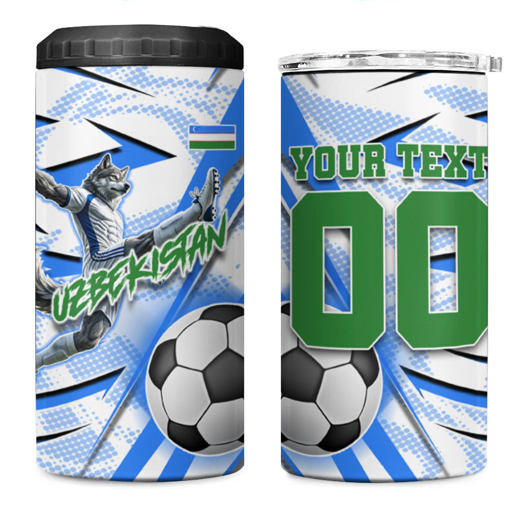 Personalized Uzbekistan Soccer 4 in 1 Can Cooler Tumbler White Wolves Football Halftone Pattern