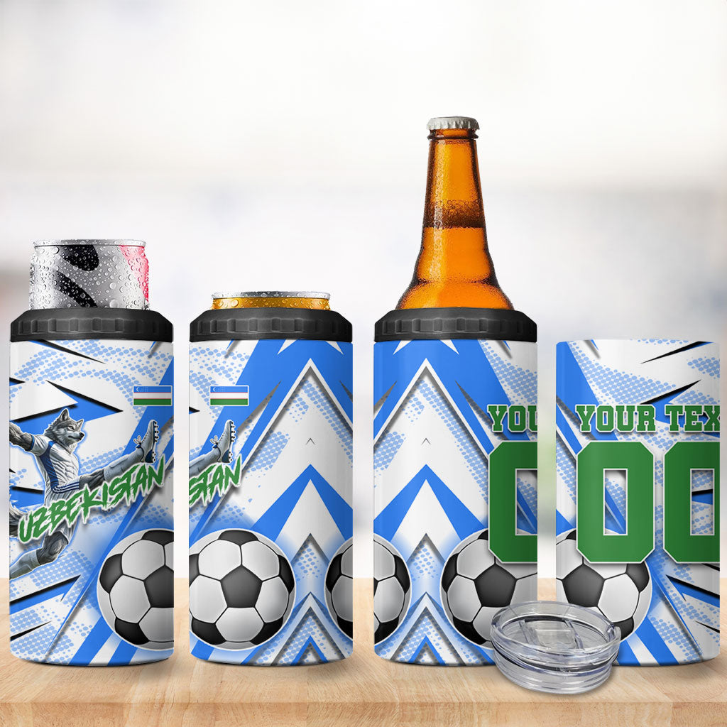 Personalized Uzbekistan Soccer 4 in 1 Can Cooler Tumbler White Wolves Football Halftone Pattern