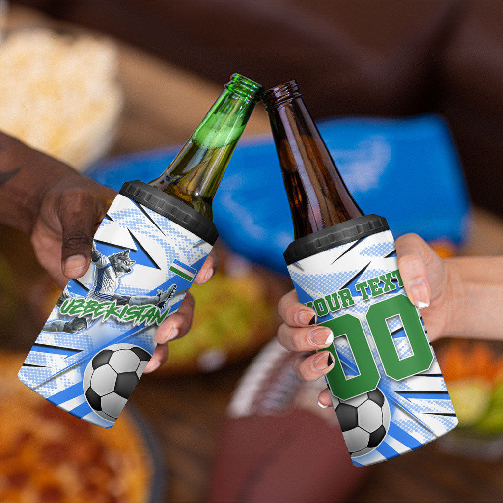Personalized Uzbekistan Soccer 4 in 1 Can Cooler Tumbler White Wolves Football Halftone Pattern