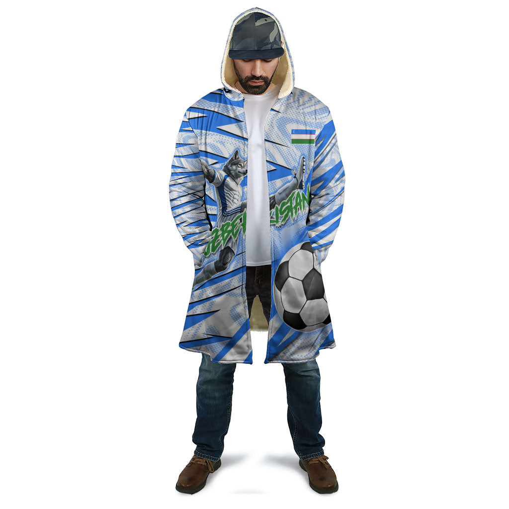 Personalized Uzbekistan Soccer Cloak White Wolves Football Halftone Pattern