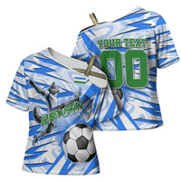 Personalized Uzbekistan Soccer Cross Shoulder Shirt White Wolves Football Halftone Pattern