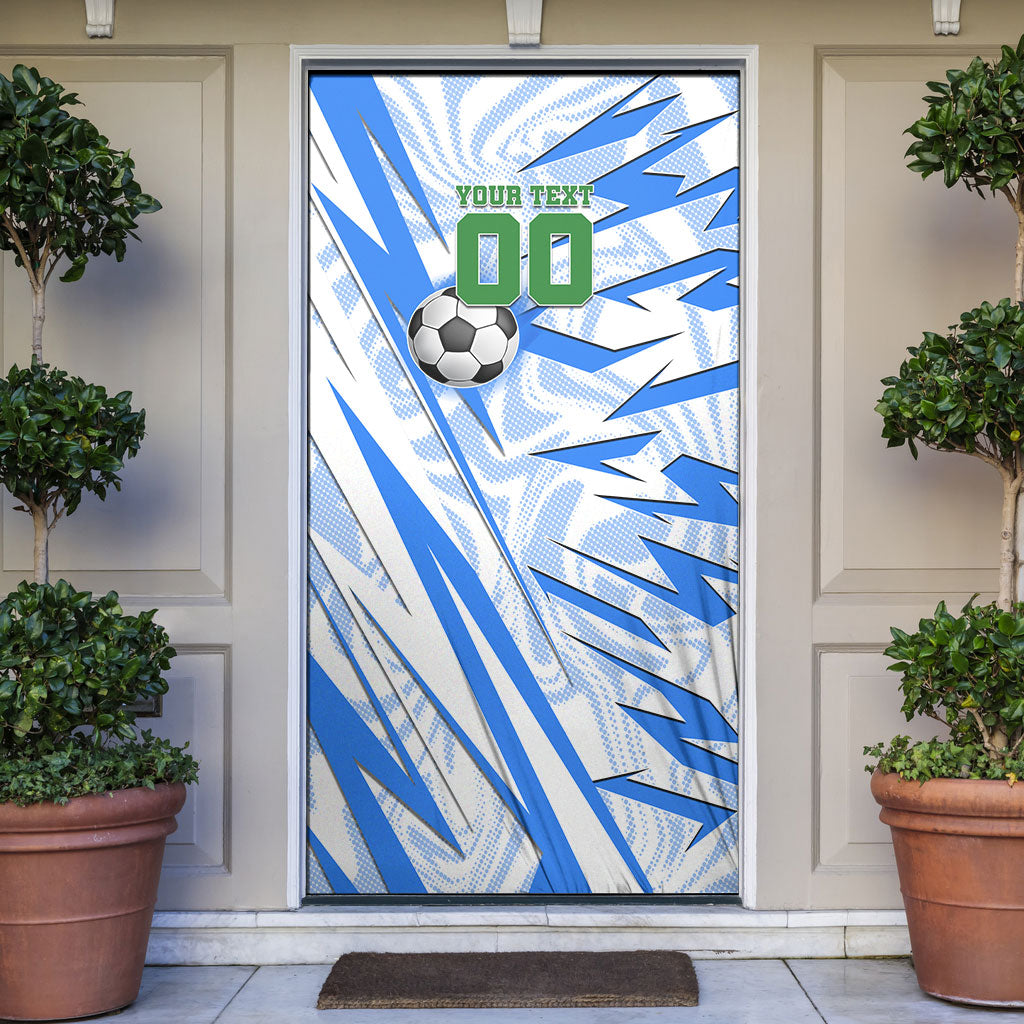 Personalized Uzbekistan Soccer Door Cover White Wolves Football Halftone Pattern