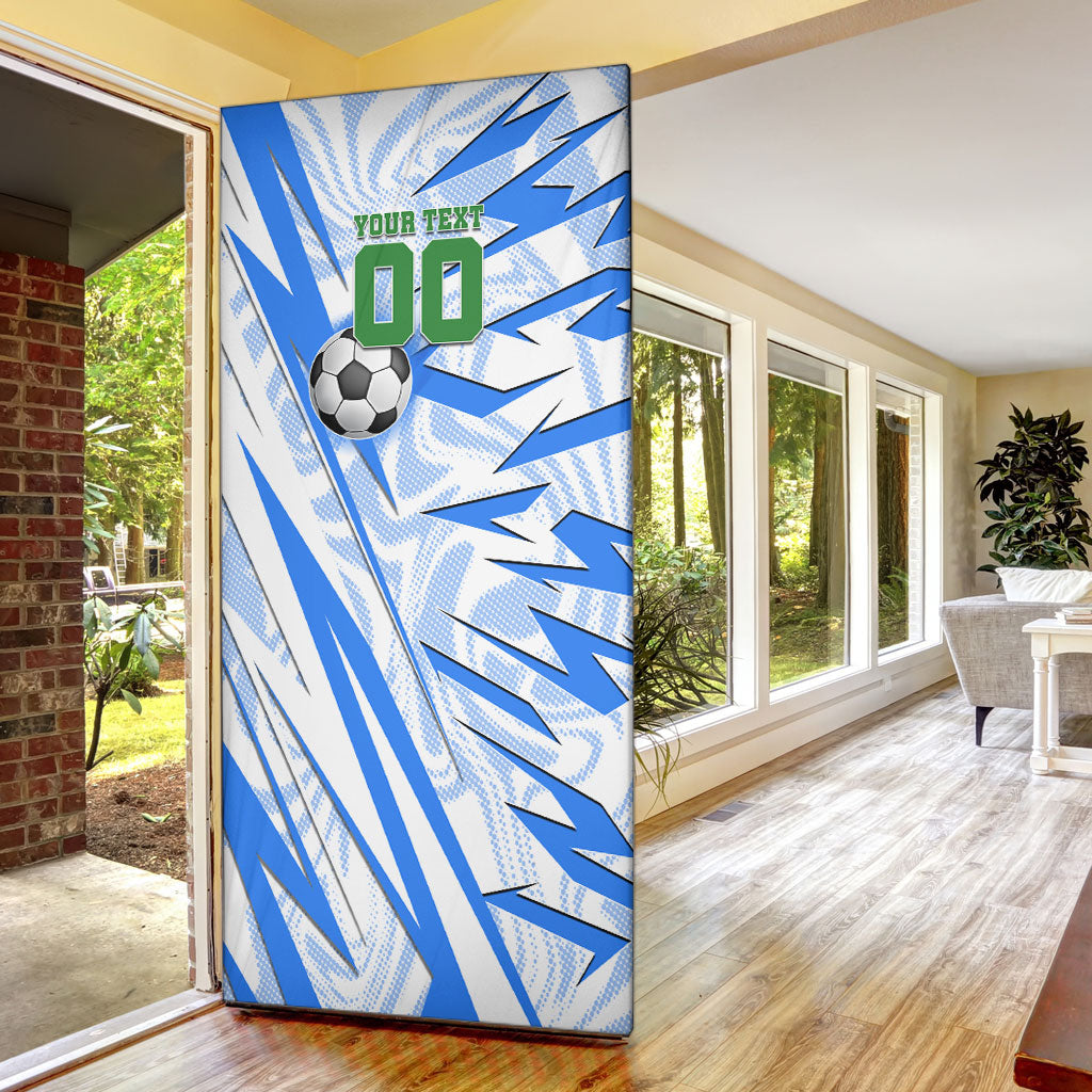 Personalized Uzbekistan Soccer Door Cover White Wolves Football Halftone Pattern