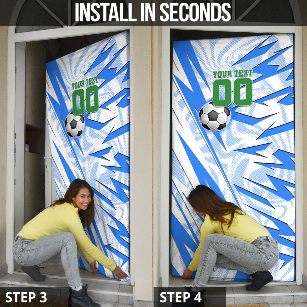 Personalized Uzbekistan Soccer Door Cover White Wolves Football Halftone Pattern