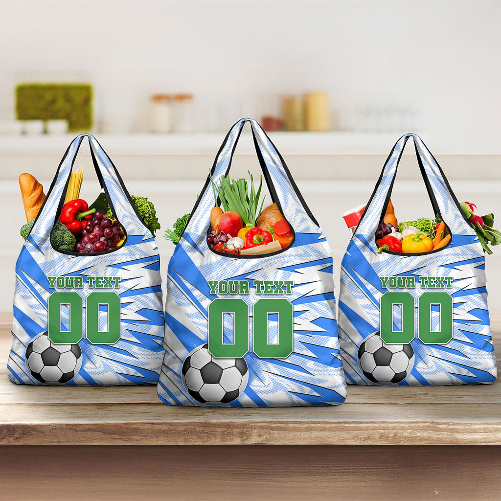 Personalized Uzbekistan Soccer Grocery Bag White Wolves Football Halftone Pattern