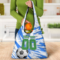 Personalized Uzbekistan Soccer Grocery Bag White Wolves Football Halftone Pattern