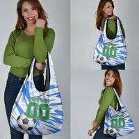 Personalized Uzbekistan Soccer Grocery Bag White Wolves Football Halftone Pattern