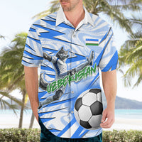 Personalized Uzbekistan Soccer Hawaiian Shirt White Wolves Football Halftone Pattern