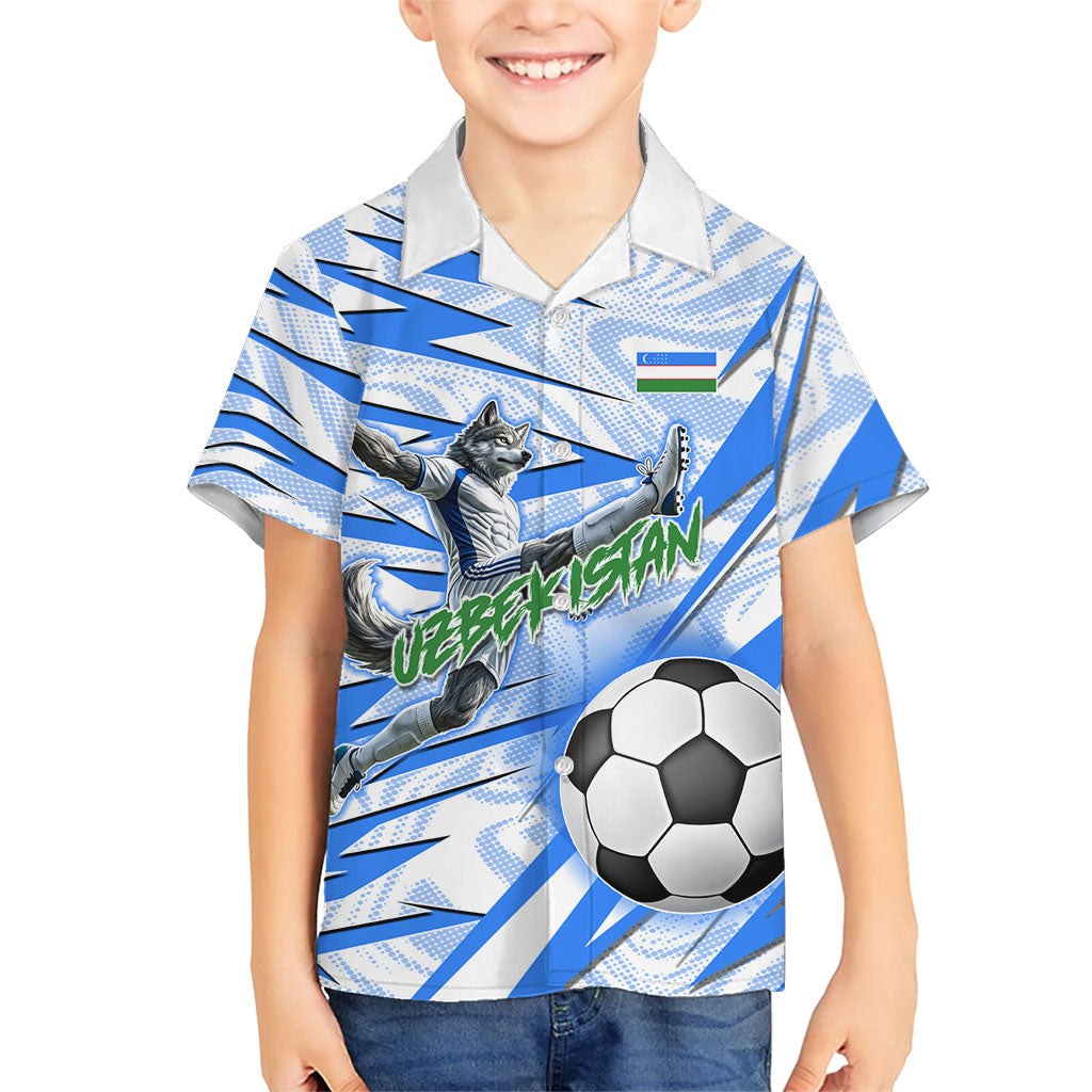 Personalized Uzbekistan Soccer Hawaiian Shirt White Wolves Football Halftone Pattern