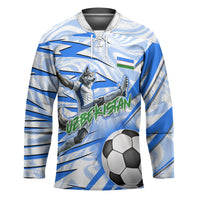 Personalized Uzbekistan Soccer Hockey Jersey White Wolves Football Halftone Pattern