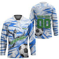 Personalized Uzbekistan Soccer Hockey Jersey White Wolves Football Halftone Pattern