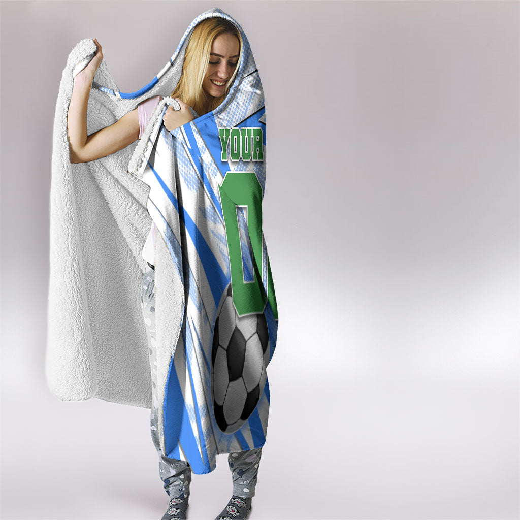 Personalized Uzbekistan Soccer Hooded Blanket White Wolves Football Halftone Pattern