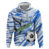 Personalized Uzbekistan Soccer Hoodie White Wolves Football Halftone Pattern