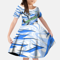 Personalized Uzbekistan Soccer Kid Short Sleeve Dress White Wolves Football Halftone Pattern
