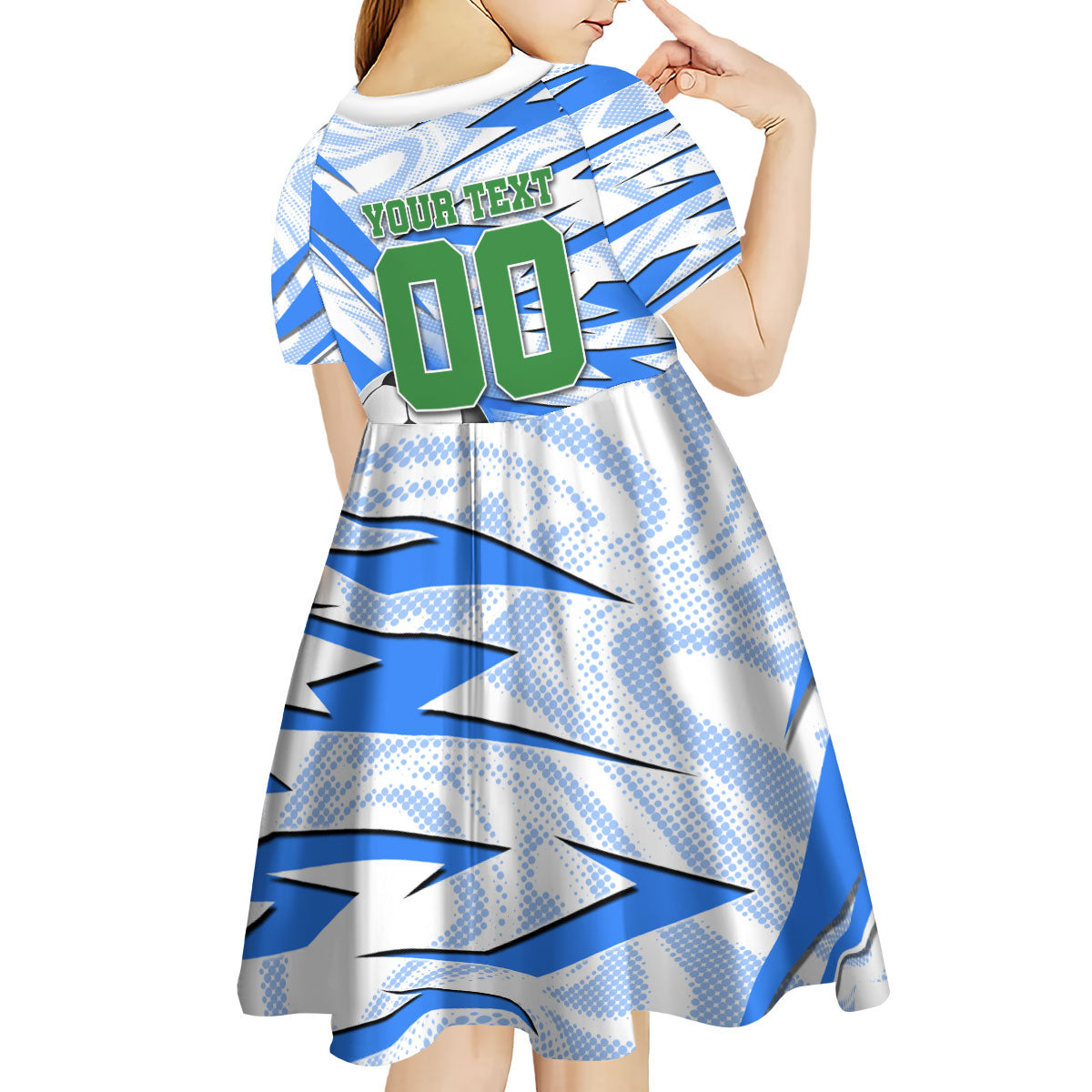 Personalized Uzbekistan Soccer Kid Short Sleeve Dress White Wolves Football Halftone Pattern