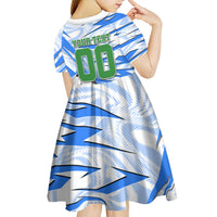 Personalized Uzbekistan Soccer Kid Short Sleeve Dress White Wolves Football Halftone Pattern