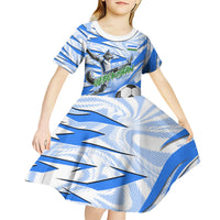 Personalized Uzbekistan Soccer Kid Short Sleeve Dress White Wolves Football Halftone Pattern
