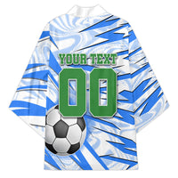 Personalized Uzbekistan Soccer Kimono White Wolves Football Halftone Pattern