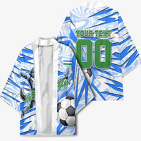 Personalized Uzbekistan Soccer Kimono White Wolves Football Halftone Pattern