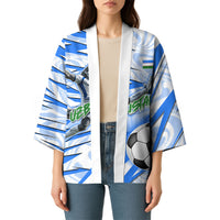 Personalized Uzbekistan Soccer Kimono White Wolves Football Halftone Pattern