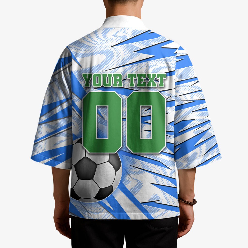Personalized Uzbekistan Soccer Kimono White Wolves Football Halftone Pattern
