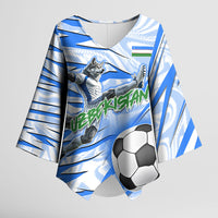 Personalized Uzbekistan Soccer Kimono Sleeve Blouse White Wolves Football Halftone Pattern
