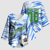 Personalized Uzbekistan Soccer Kimono Sleeve Blouse White Wolves Football Halftone Pattern