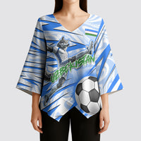 Personalized Uzbekistan Soccer Kimono Sleeve Blouse White Wolves Football Halftone Pattern