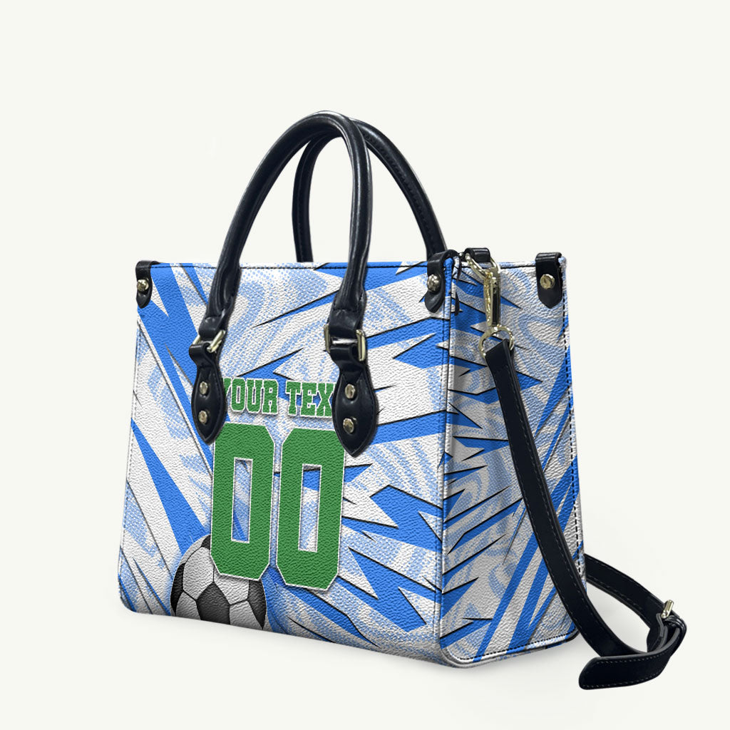 Personalized Uzbekistan Soccer Leather Bag White Wolves Football Halftone Pattern