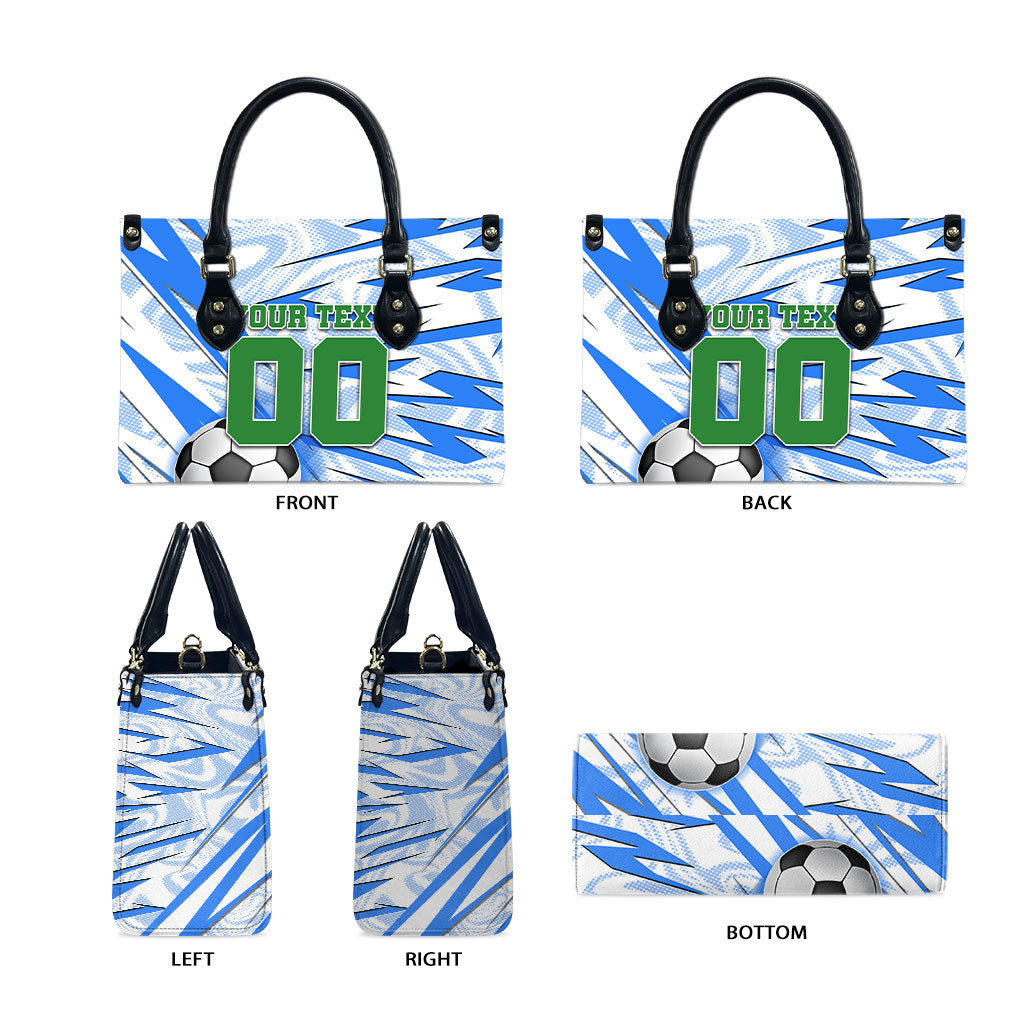 Personalized Uzbekistan Soccer Leather Bag White Wolves Football Halftone Pattern