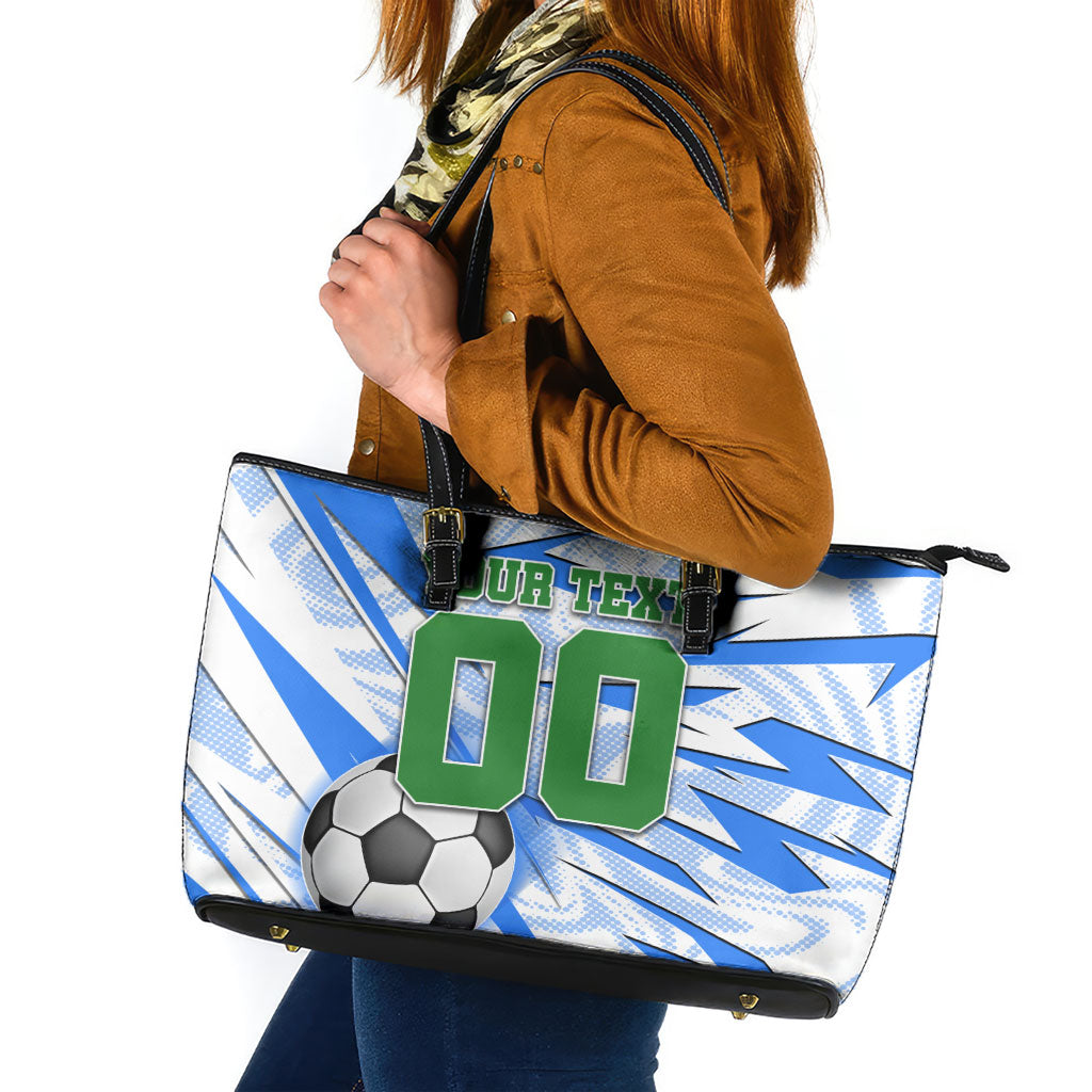Personalized Uzbekistan Soccer Leather Tote Bag White Wolves Football Halftone Pattern