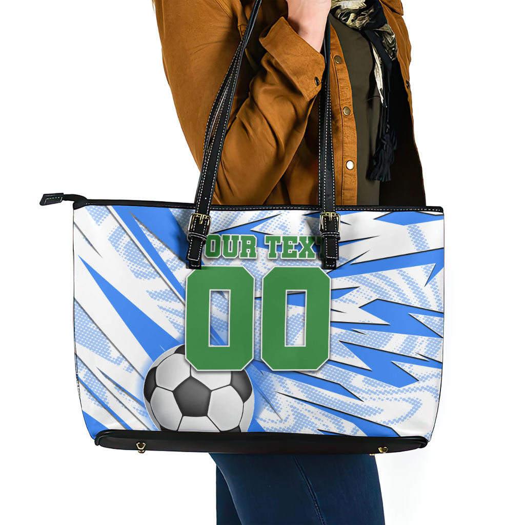 Personalized Uzbekistan Soccer Leather Tote Bag White Wolves Football Halftone Pattern
