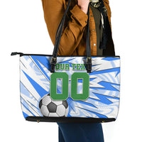 Personalized Uzbekistan Soccer Leather Tote Bag White Wolves Football Halftone Pattern
