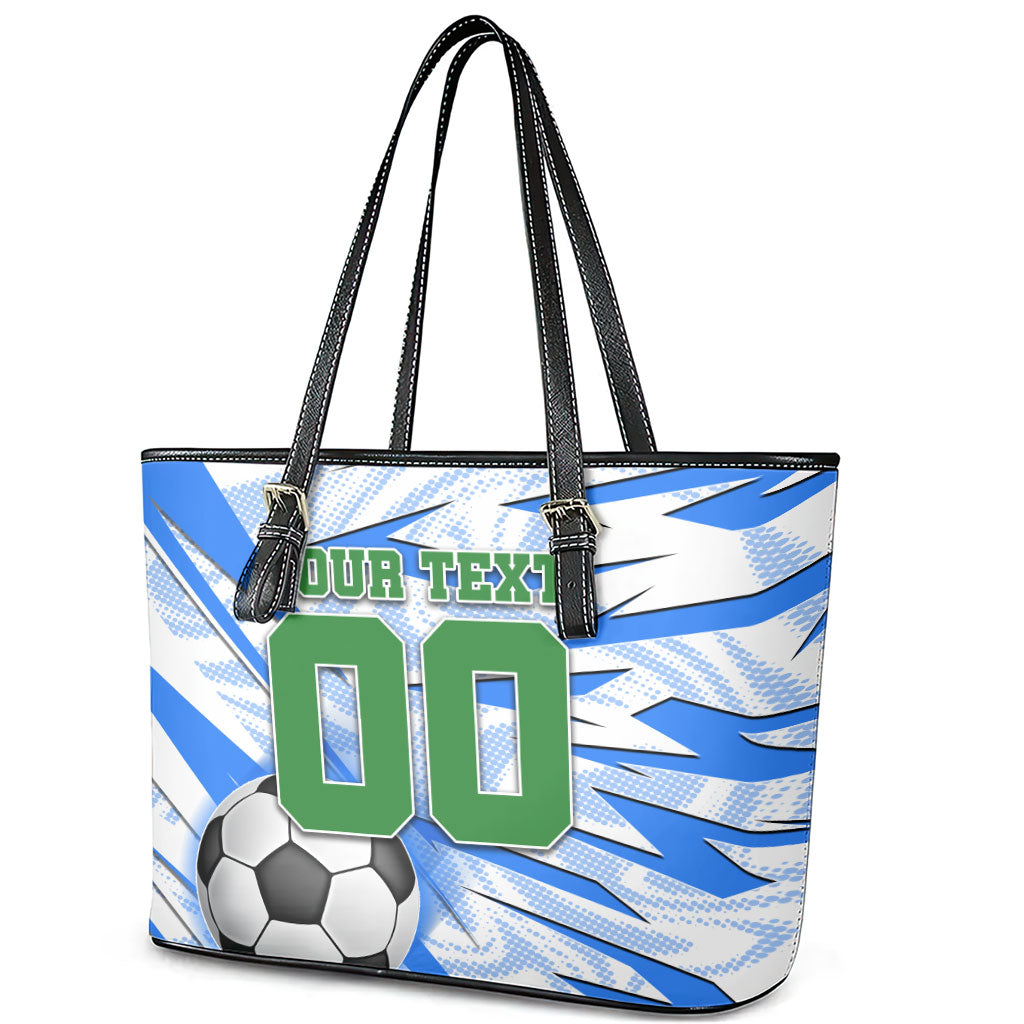 Personalized Uzbekistan Soccer Leather Tote Bag White Wolves Football Halftone Pattern