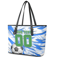 Personalized Uzbekistan Soccer Leather Tote Bag White Wolves Football Halftone Pattern