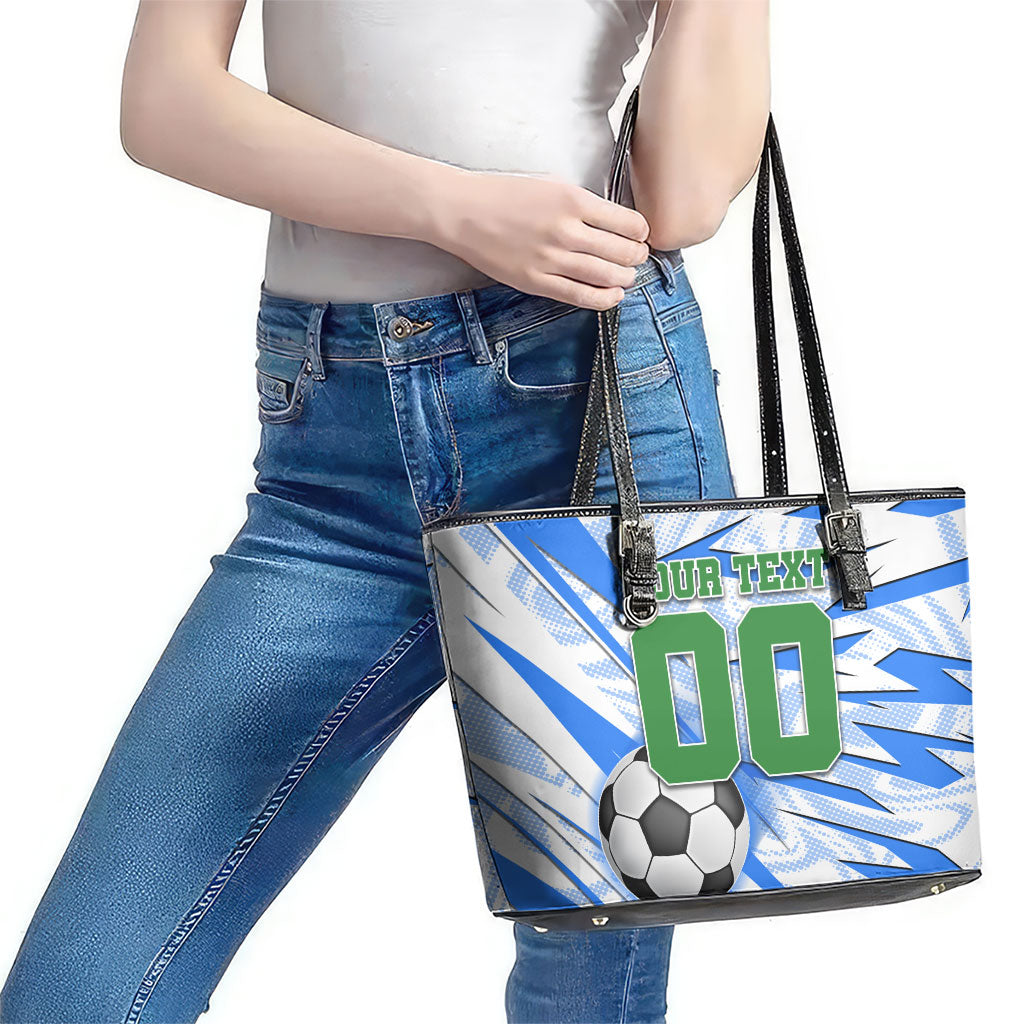 Personalized Uzbekistan Soccer Leather Tote Bag White Wolves Football Halftone Pattern