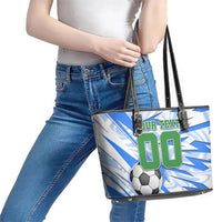Personalized Uzbekistan Soccer Leather Tote Bag White Wolves Football Halftone Pattern