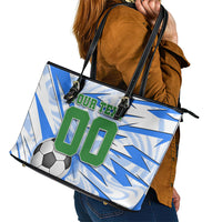 Personalized Uzbekistan Soccer Leather Tote Bag White Wolves Football Halftone Pattern