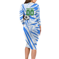 Personalized Uzbekistan Soccer Long Sleeve Bodycon Dress White Wolves Football Halftone Pattern