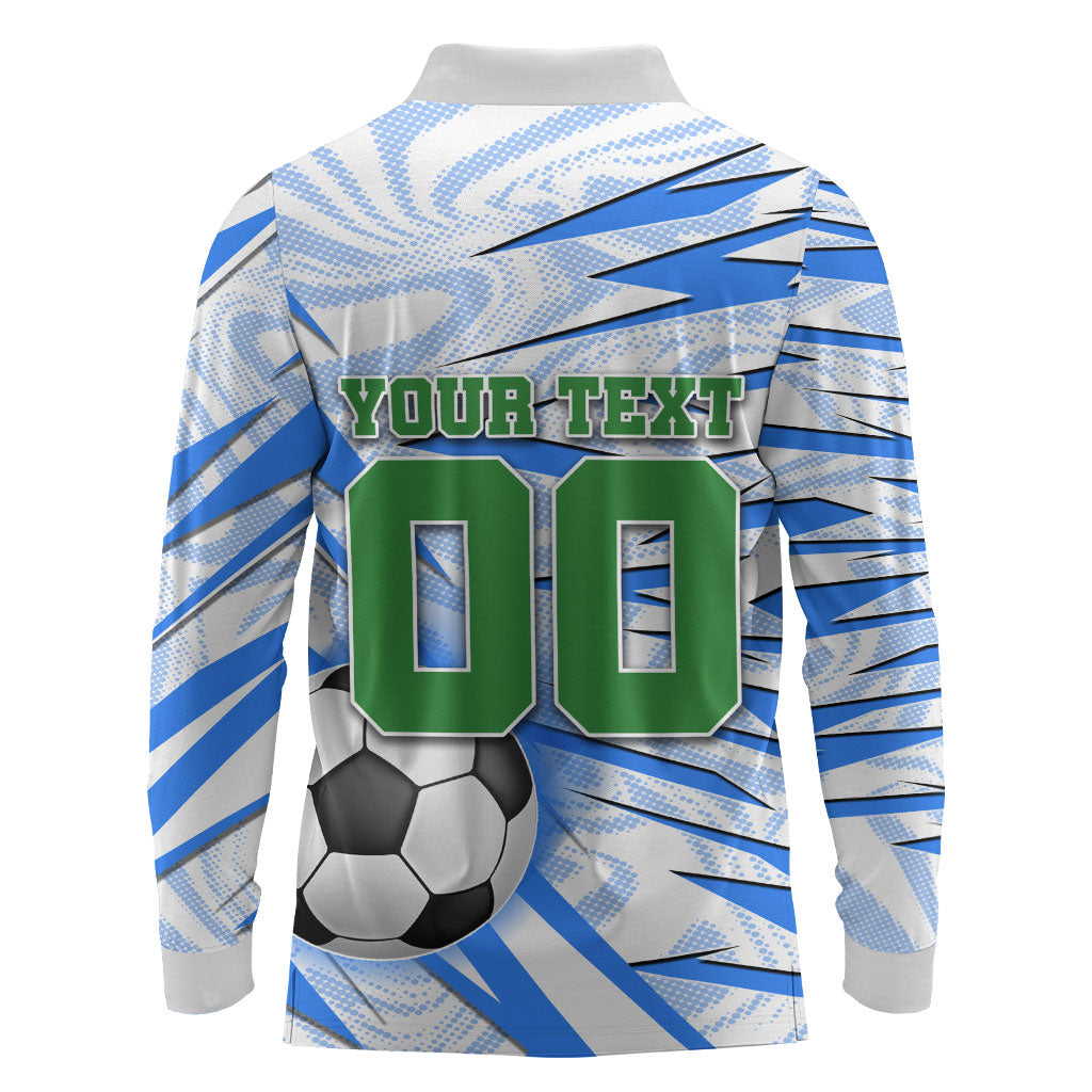 Personalized Uzbekistan Soccer Long Sleeve Polo Shirt White Wolves Football Halftone Pattern