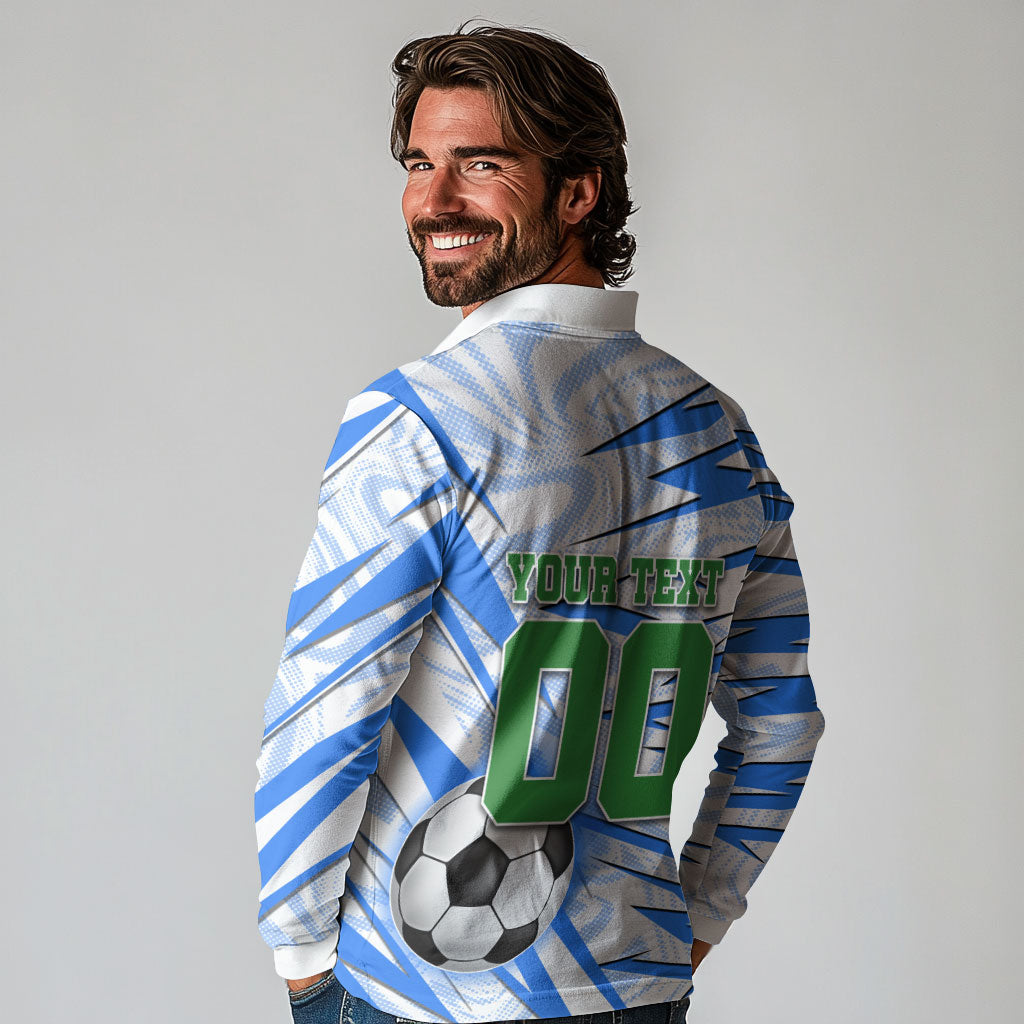Personalized Uzbekistan Soccer Long Sleeve Polo Shirt White Wolves Football Halftone Pattern