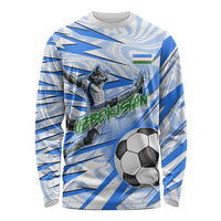 Personalized Uzbekistan Soccer Long Sleeve Shirt White Wolves Football Halftone Pattern